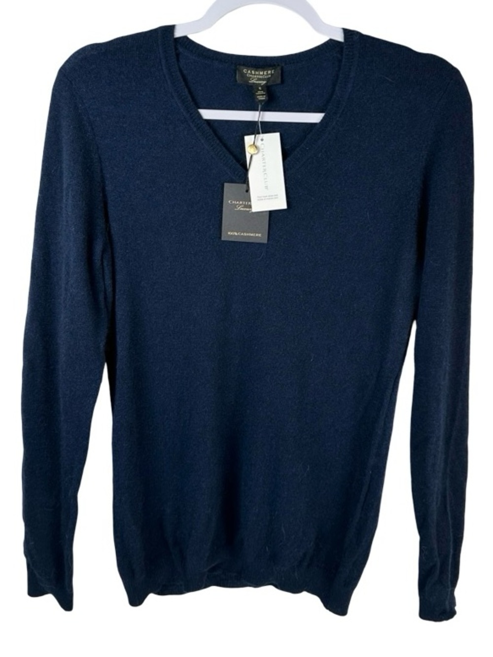 Charter Club Navy Blue V-Neck 100% Cashmere Womens Sweater small